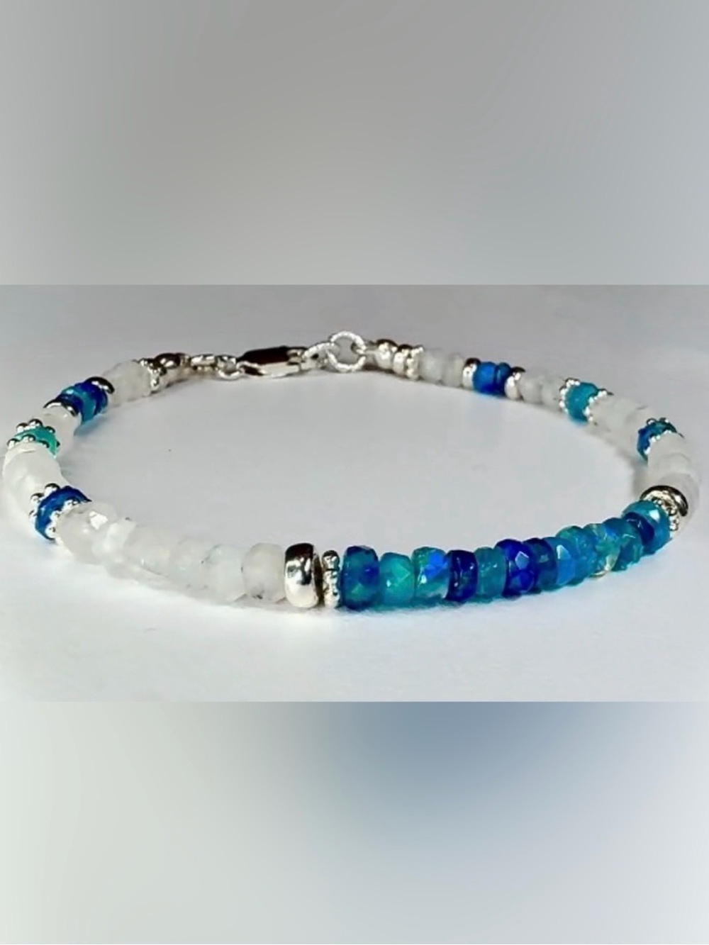 Moonstone Pariba Blue Welo Opal Bracelet in Sterling Silver - Picture 6 of 7